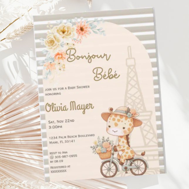 Invitación Bonjour Bebe French Paris Giraffe Baby Shower (Subido por el creador)