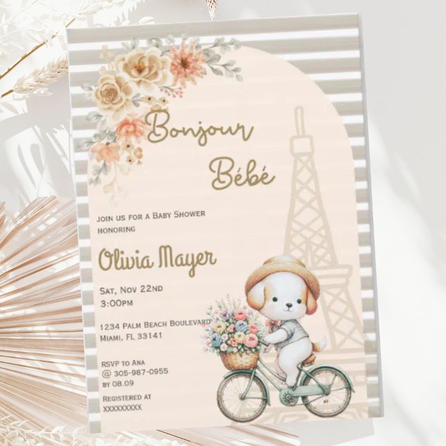 Invitación Bonjour Bebe French Paris Puppy Dog Baby Shower (Subido por el creador)