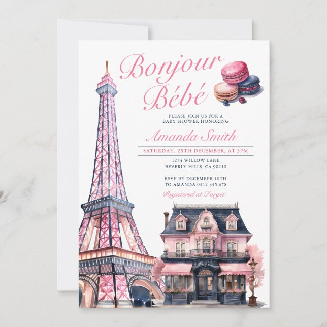 Invitación Bonjour Bebe French Parisian Cafe Baby Shower (Anverso)