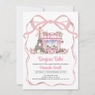 Invitación Bonjour Bebe French Parisian Cafe Baby Shower