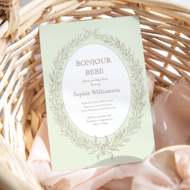 Invitación Bonjour Bebe French Patisserie Baby Shower Green (Subido por el creador)