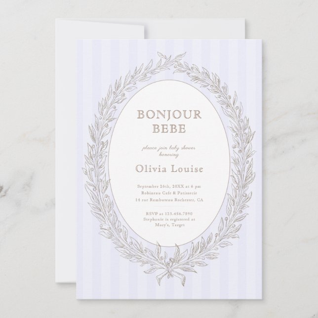 Invitación Bonjour Bebe French Patisserie Baby Shower Lilac (Anverso)