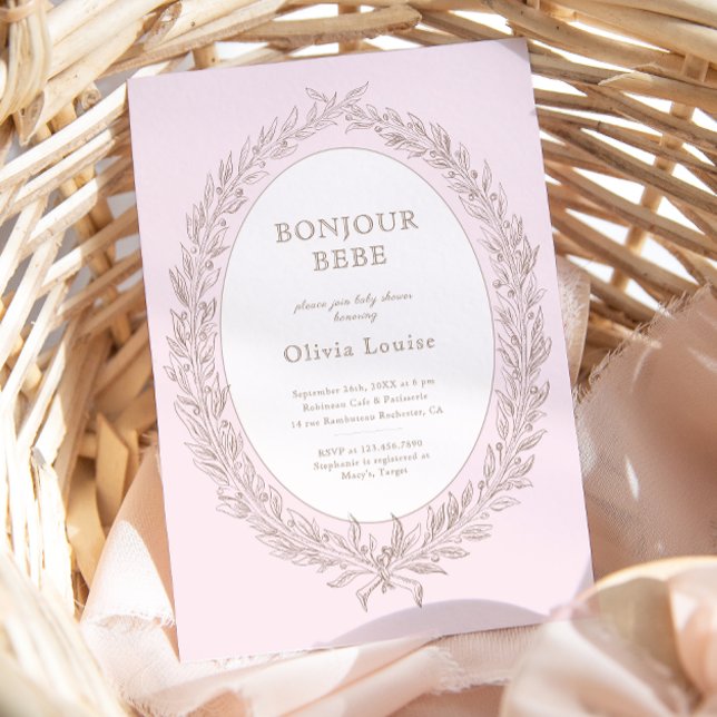 Invitación Bonjour Bebe French Patisserie Baby Shower Pink (Subido por el creador)