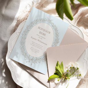 Invitación Bonjour Bebe French Patisserie Blue Baby Shower