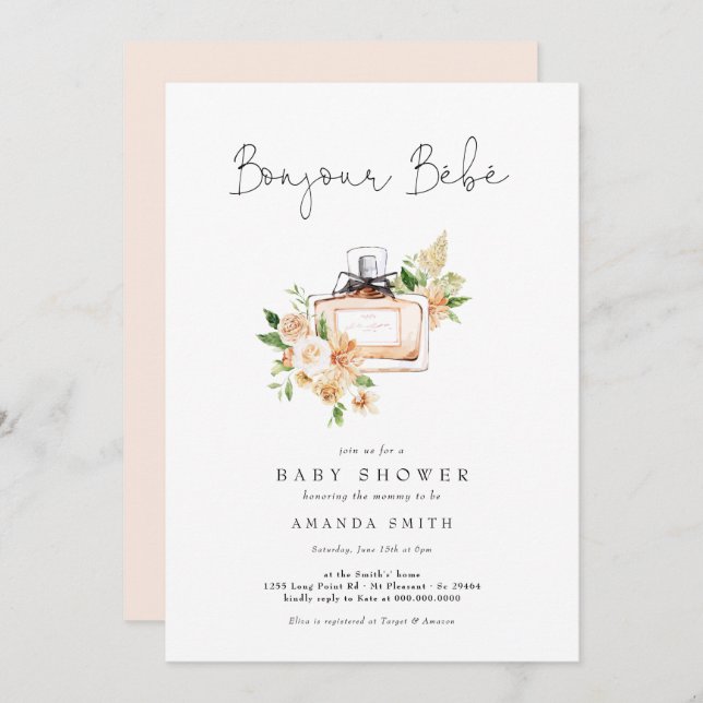 Invitación Bonjour Bebe French Perfume Floral Baby Shower (Anverso / Reverso)