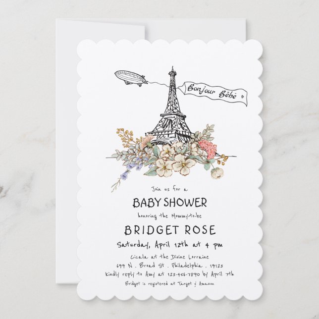 Invitación Bonjour Bebe Género Neutral Baby Shower (Anverso)
