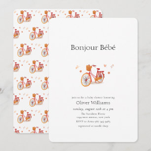 Invitación Bonjour Bébé Hojas de Otoño Bicicleta Shower de be