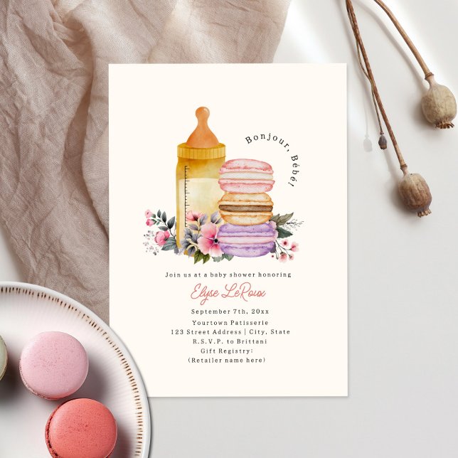 Invitación Bonjour Bébé Macarons franceses y Baby Shower de l (Subido por el creador)