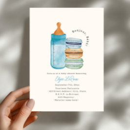 Invitación Bonjour Bébé Macarons & Milk Blue Baby Shower