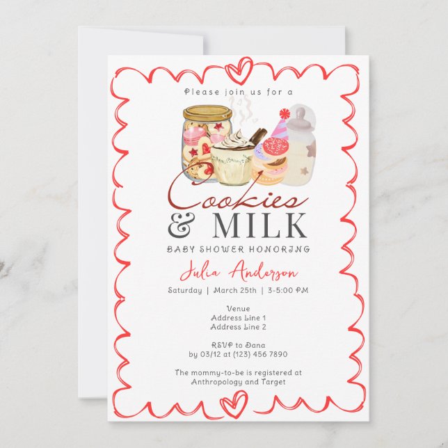 Invitación Bonjour Bébé Milk and Cookies Baby Shower moderno (Anverso)