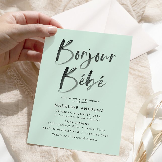 Invitación Bonjour Bebe Mint Green Baby Shower (Subido por el creador)