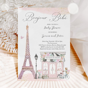 Invitación Bonjour Bébé Paris Baby Shower francés parisino