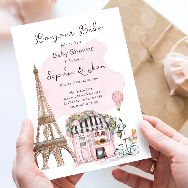 Invitación Bonjour Bebe Paris Baby Shower francés parisino (Subido por el creador)