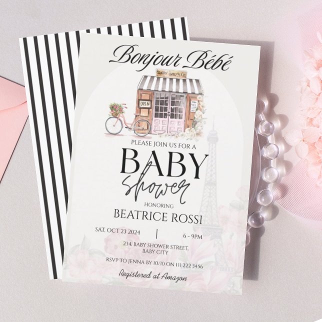 Invitación Bonjour Bebe Paris Baby Shower francés parisino (Bonjour Bebe Paris Parisian France French Baby Shower Invitation)