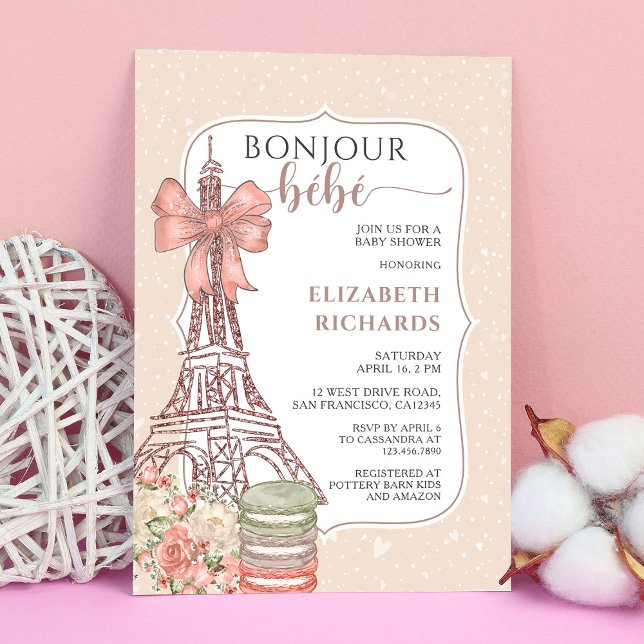 Invitación Bonjour Bebe Paris Baby Shower romántico francés (Subido por el creador)