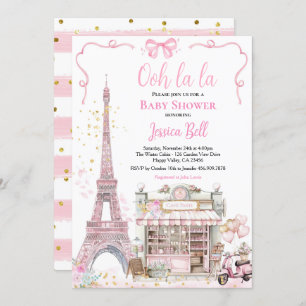 Invitación Bonjour Bebe Paris Chica Baby Shower Pink Eiffel