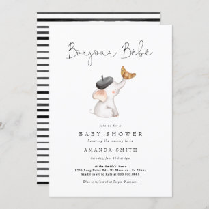 Invitación Bonjour Bebe Paris Elephant Baby Shower Inv