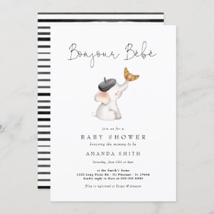 Invitación Bonjour Bebe Paris Elephant Baby Shower Inv