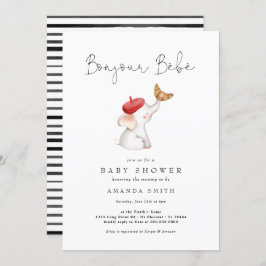Invitación Bonjour Bebe Paris Elephant Baby Shower Red