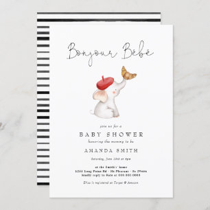 Invitación Bonjour Bebe Paris Elephant Baby Shower Red