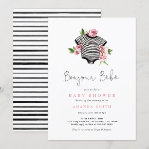 Invitación Bonjour Bebe Paris Flores Francesas Rosadas Baby S