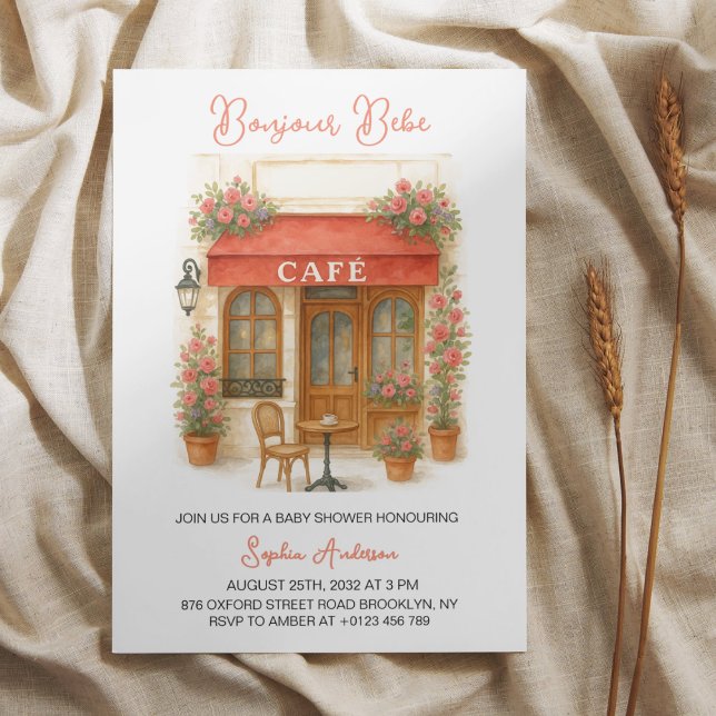 Invitación Bonjour Bebe Paris French Cafe Baby Shower (Subido por el creador)