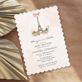 Invitación Bonjour Bebe Paris French Floral Bow Baby Shower