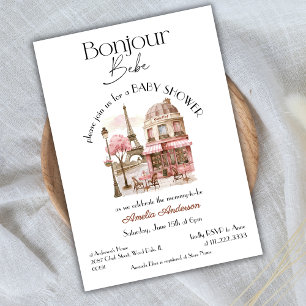 Invitación Bonjour Bebe Paris French Pink Cafe Baby Shower