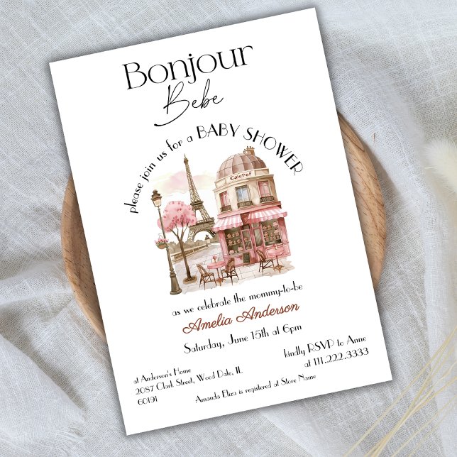 Invitación Bonjour Bebe Paris French Pink Cafe Baby Shower (Subido por el creador)