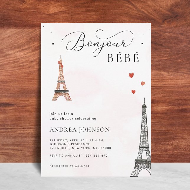 Invitación Bonjour Bébé Paris Género Baby Shower rosa neutro (Subido por el creador)