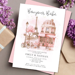 Invitación Bonjour Bébé Parisino Café Baby Shower rosa