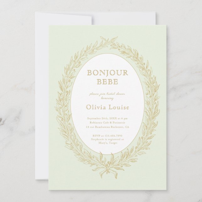 Invitación Bonjour Bebe Patisserie francesa Bridal Shower Gre (Anverso)