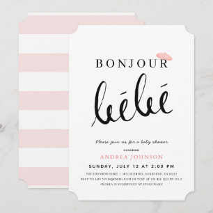 Invitación Bonjour Bebe Pink Beret Simple Chica Baby Shower