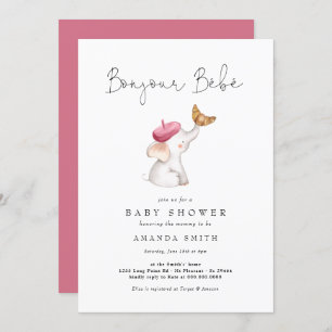 Invitación Bonjour Bebe Pink French Elephant Baby Shower