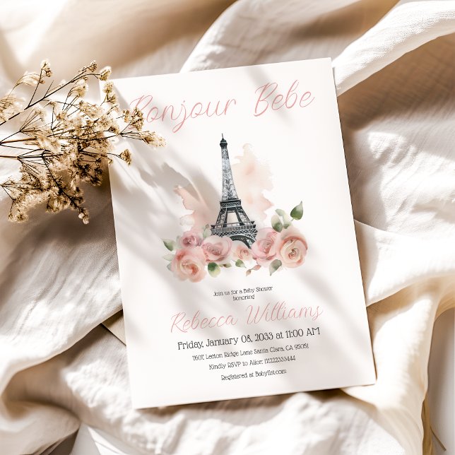 Invitación Bonjour Bebe Pink Paris Chica Floral Baby Shower (Subido por el creador)