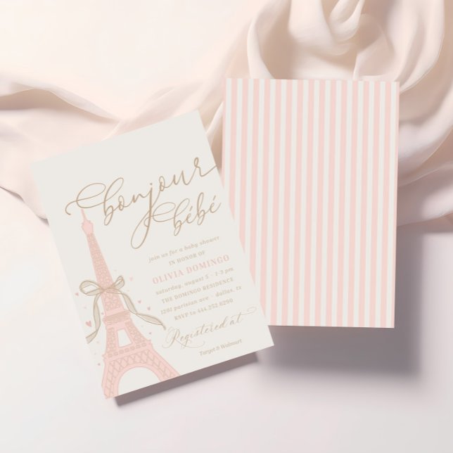 Invitación Bonjour Bébé Pink Paris Eiffel Tower Baby Shower (Subido por el creador)