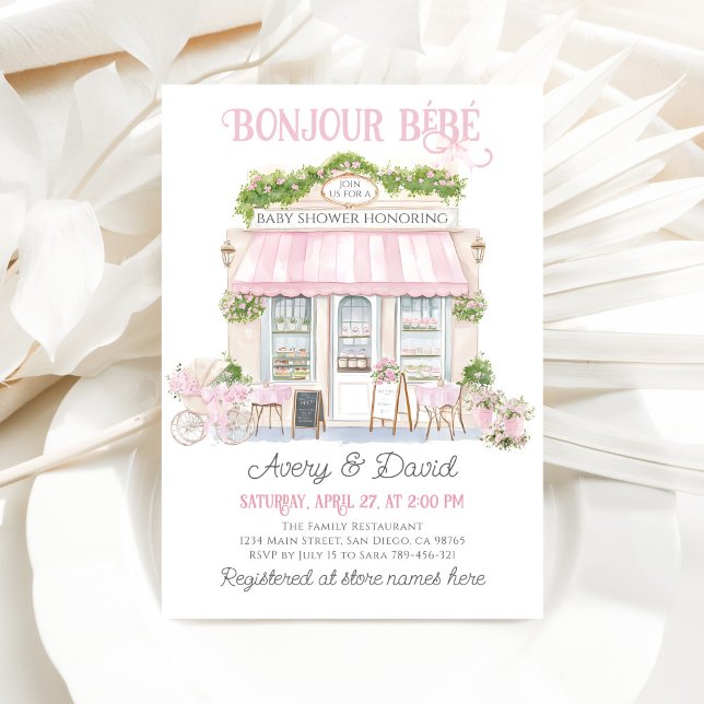 Invitación Bonjour Bebe Pink Parisi Cafe Bebé Chica Ducha (Subido por el creador)