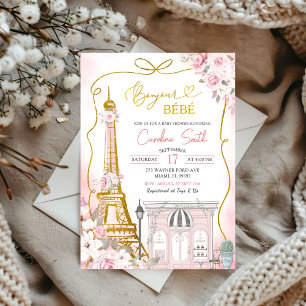 Invitación Bonjour Bebe Pink Parisian Cafe Baby Shower