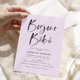 Invitación Bonjour Bebe Purple French Baby Shower