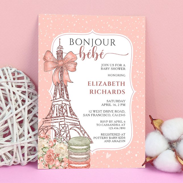 Invitación Bonjour Bebe Romantic Chica Baby Shower (Subido por el creador)