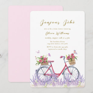Invitación Bonjour Bébé Rosa Lavanda Bicicleta Shower de bebé
