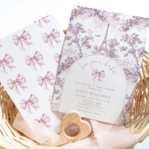 Invitación Bonjour Bebe Toile Pink Bow