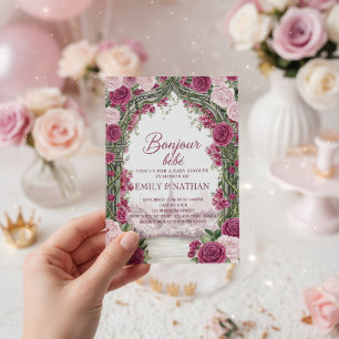 Invitación Bonjour Bebe torre Eiffel Baby Shower chic francés