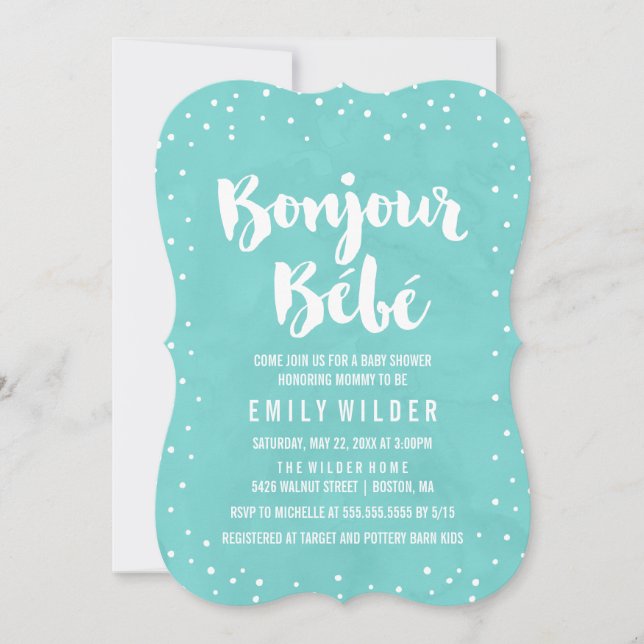 Invitación Bonjour Bebe Watercolor Baby Shower (Anverso)
