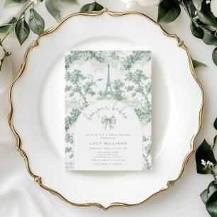 Invitación Bonjour Bebes Toile Twins Ducha de bebé verde fran