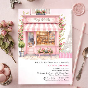 Invitación Bonjour Café Parisino Bebe Rosa Fiesta de Bebé