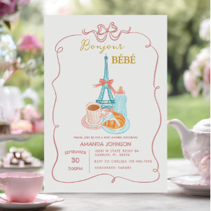 Invitación Bonjour Cafe Pink Coquette Baby Shower