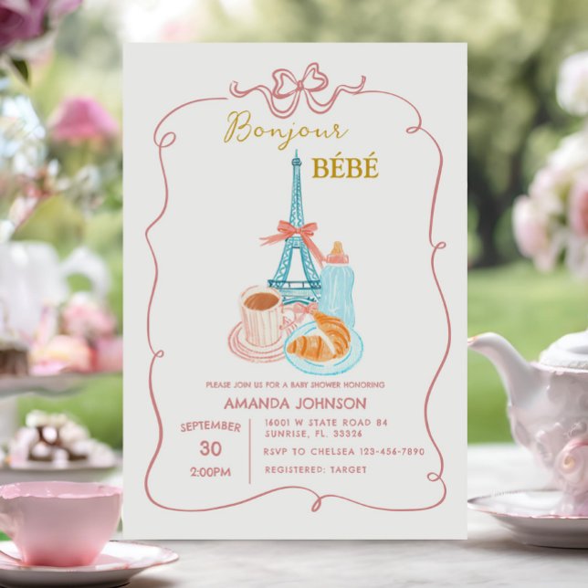 Invitación Bonjour Cafe Pink Coquette Baby Shower (Subido por el creador)