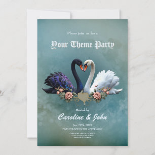 Invitación Bono eterno, cisnes negros y blancos enamorados.