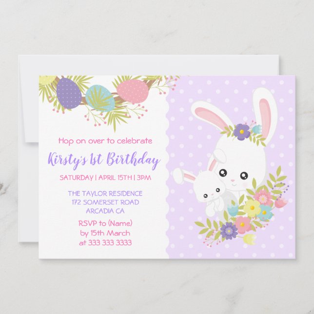 Invitación Bonos Cute Easter Flowers Fiesta de Cumpleaños En (Anverso)